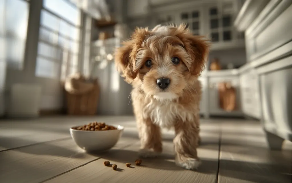 Puppy eating from a bowl